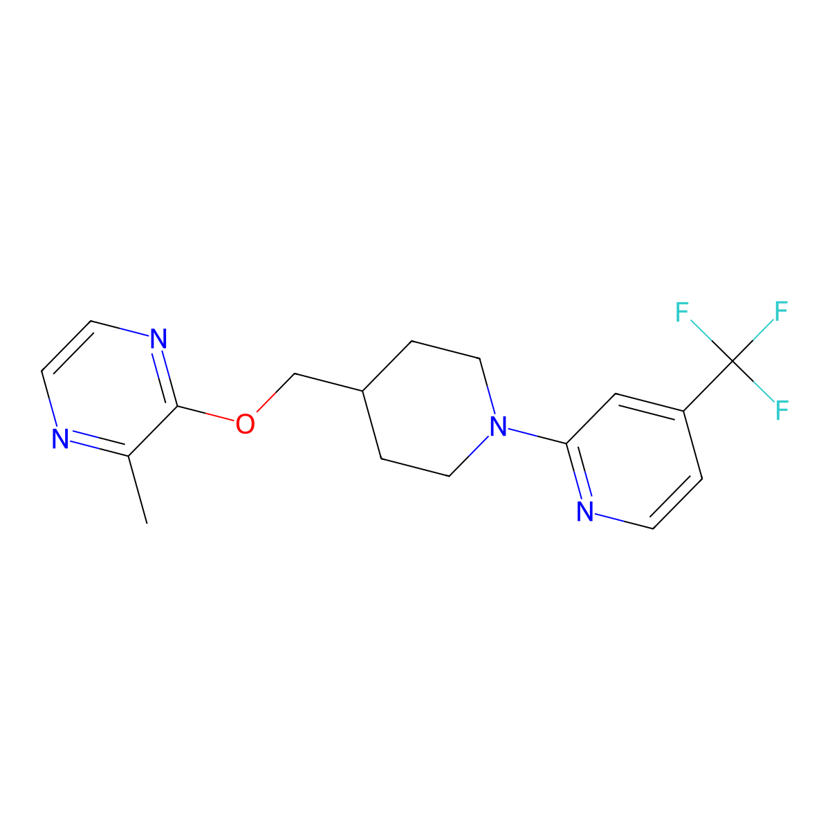2-Methyl-3-({1-[4-(trifluoromethyl)pyridin-2-yl]piperidin-4-yl}methoxy)pyrazine molecular structure, CAS 2877636-62-7