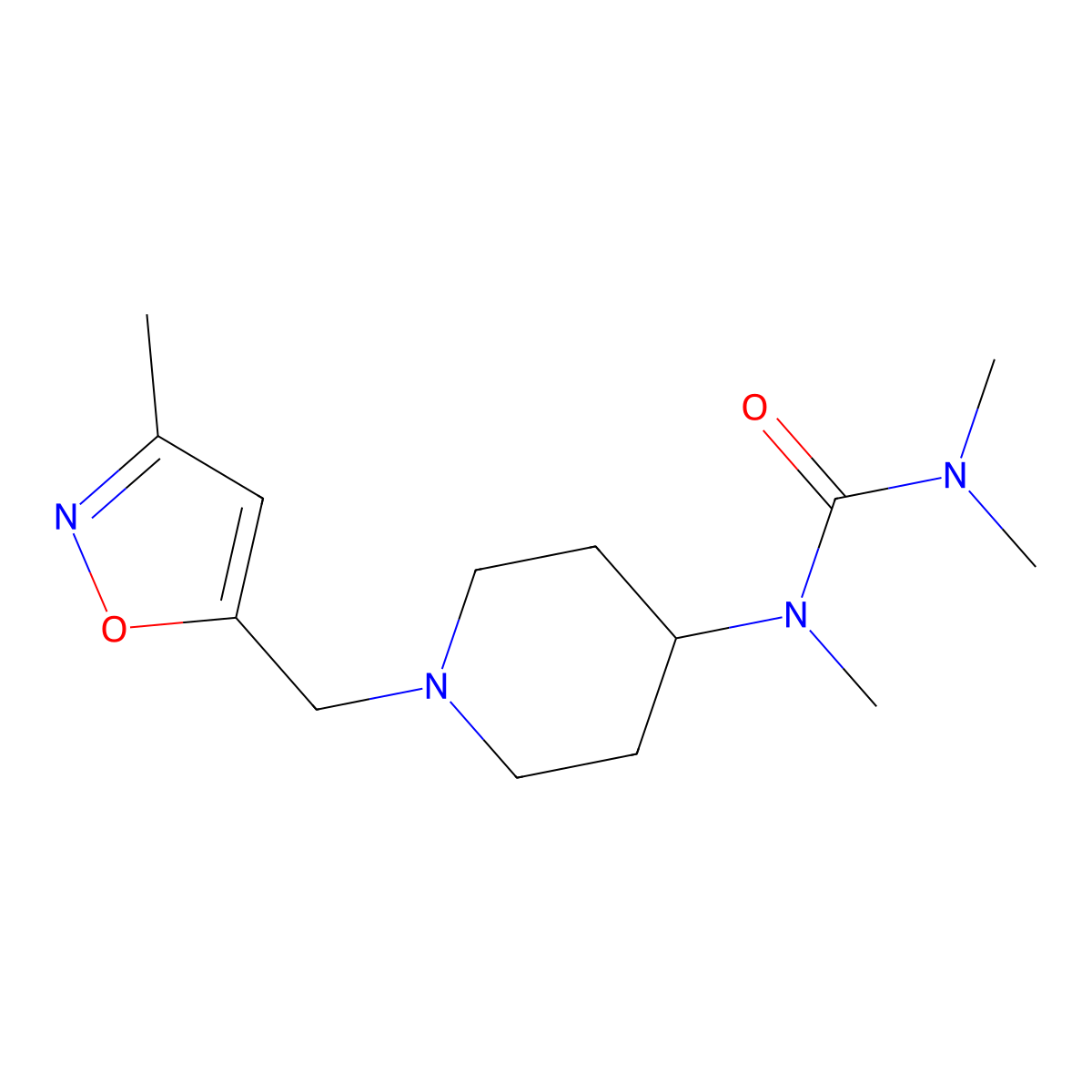 1,3,3-Trimethyl-1-{1-[(3-methyl-1,2-oxazol-5-yl)methyl]piperidin-4-yl}urea molecular structure, CAS 2877636-65-0