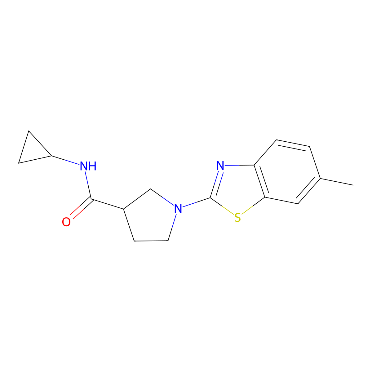 N-cyclopropyl-1-(6-methyl-1,3-benzothiazol-2-yl)pyrrolidine-3-carboxamide molecular structure, CAS 2877636-66-1