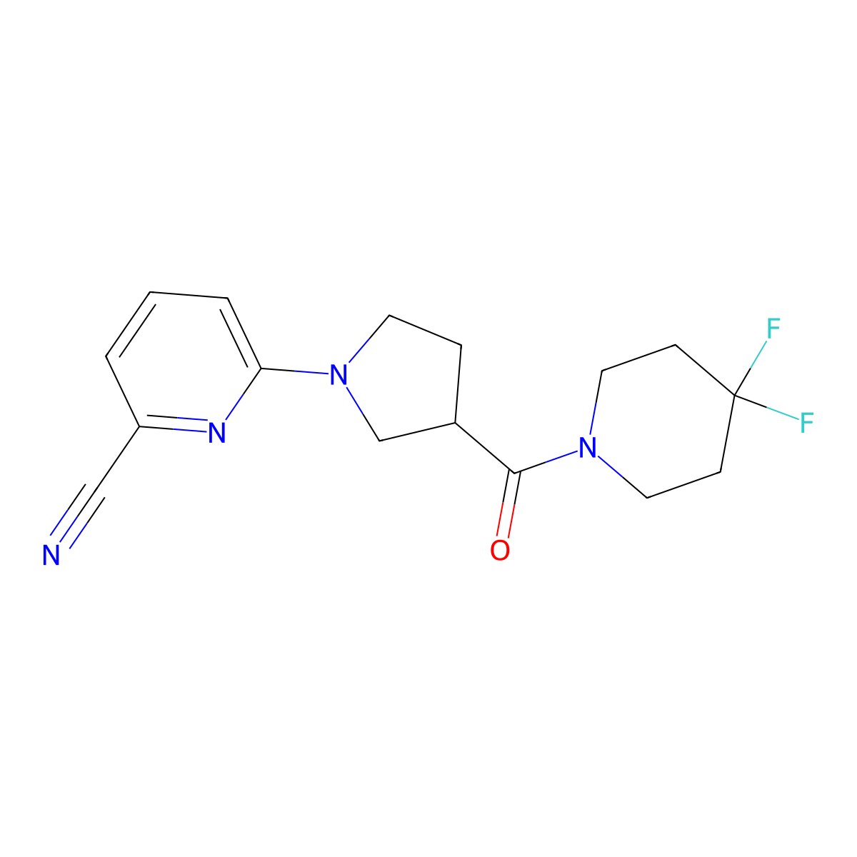 6-[3-(4,4-Difluoropiperidine-1-carbonyl)pyrrolidin-1-yl]pyridine-2-carbonitrile molecular structure, CAS 2877636-69-4