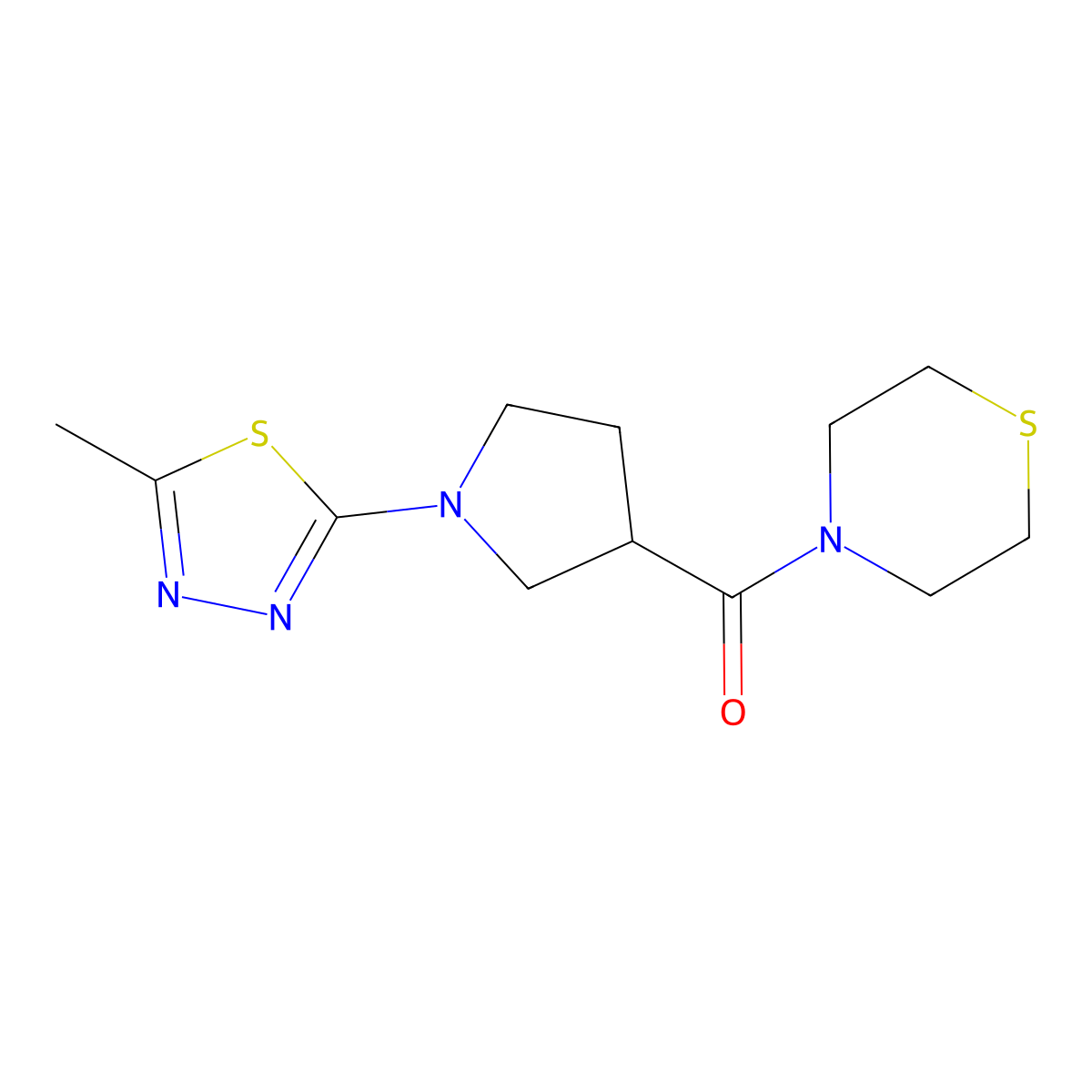 4-[1-(5-Methyl-1,3,4-thiadiazol-2-yl)pyrrolidine-3-carbonyl]thiomorpholine molecular structure, CAS 2877636-70-7