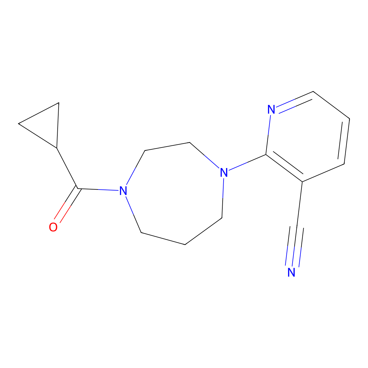2-(4-Cyclopropanecarbonyl-1,4-diazepan-1-yl)pyridine-3-carbonitrile molecular structure, CAS 2877636-72-9