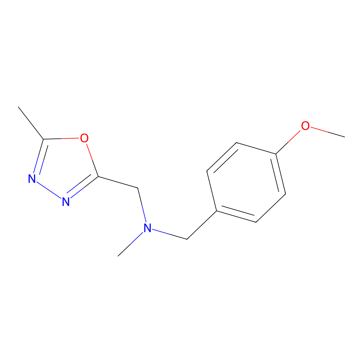 [(4-Methoxyphenyl)methyl](methyl)[(5-methyl-1,3,4-oxadiazol-2-yl)methyl]amine molecular structure, CAS 2877636-73-0