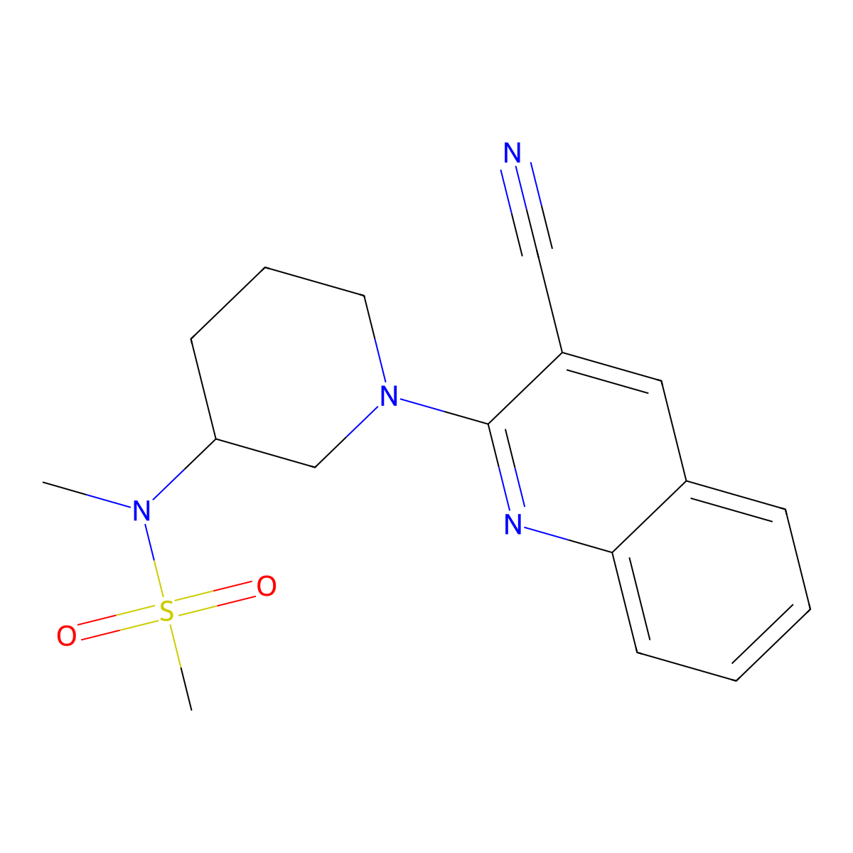N-[1-(3-cyanoquinolin-2-yl)piperidin-3-yl]-N-methylmethanesulfonamide molecular structure, CAS 2877636-77-4