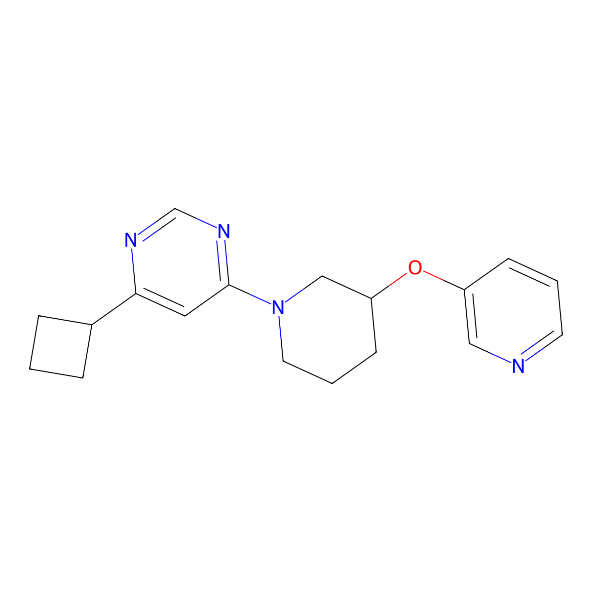 4-Cyclobutyl-6-[3-(pyridin-3-yloxy)piperidin-1-yl]pyrimidine molecular structure, CAS 2877636-78-5