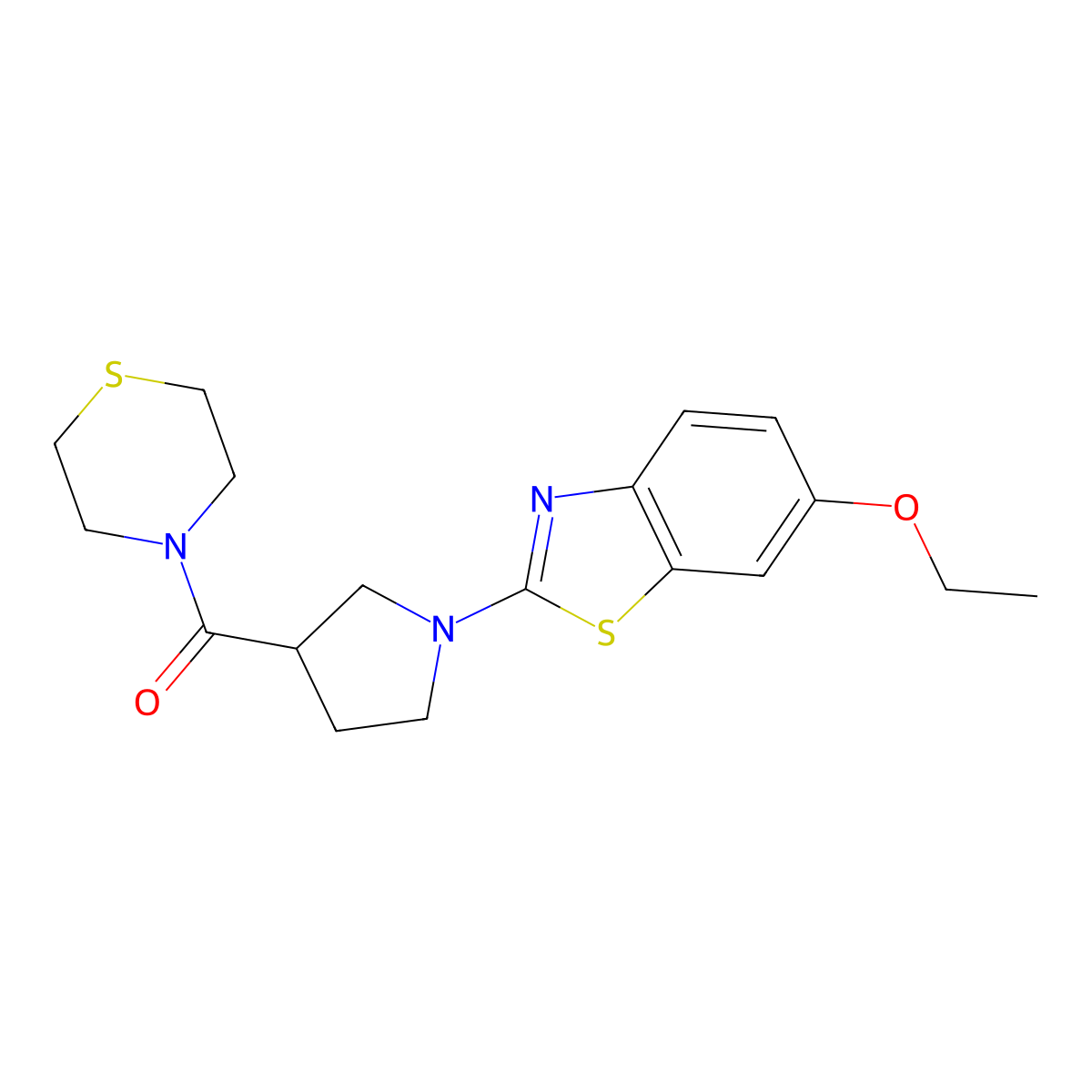 6-Ethoxy-2-[3-(thiomorpholine-4-carbonyl)pyrrolidin-1-yl]-1,3-benzothiazole molecular structure, CAS 2877636-91-2
