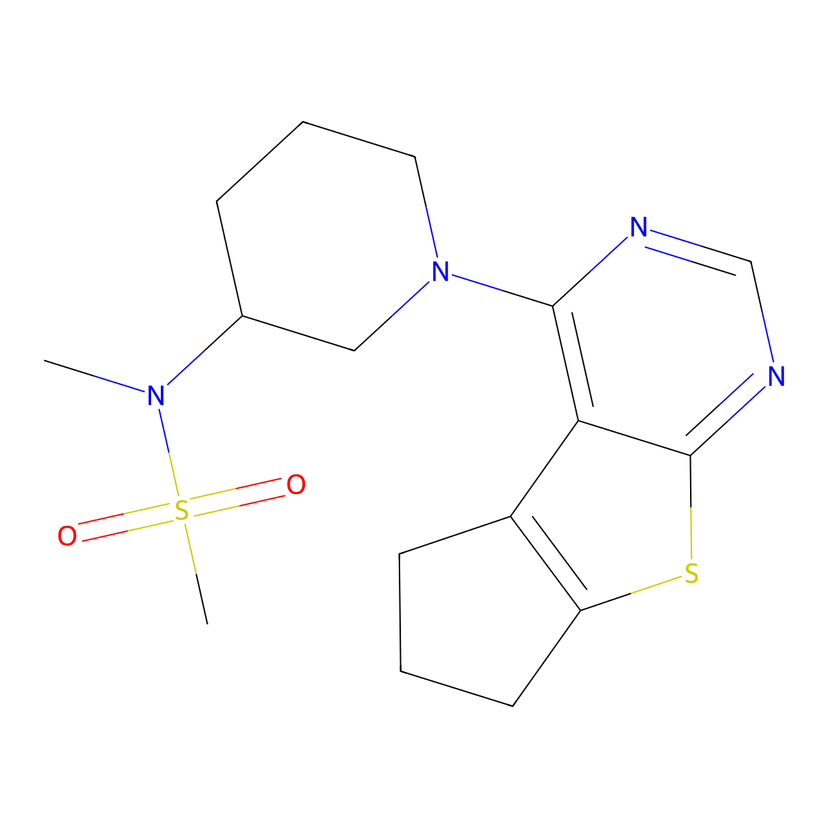 N-methyl-N-(1-{7-thia-9,11-diazatricyclo[6.4.0.0^{2,6}]dodeca-1(8),2(6),9,11-tetraen-12-yl}piperidin-3-yl)methanesulfonamide molecular structure, CAS 2877636-92-3