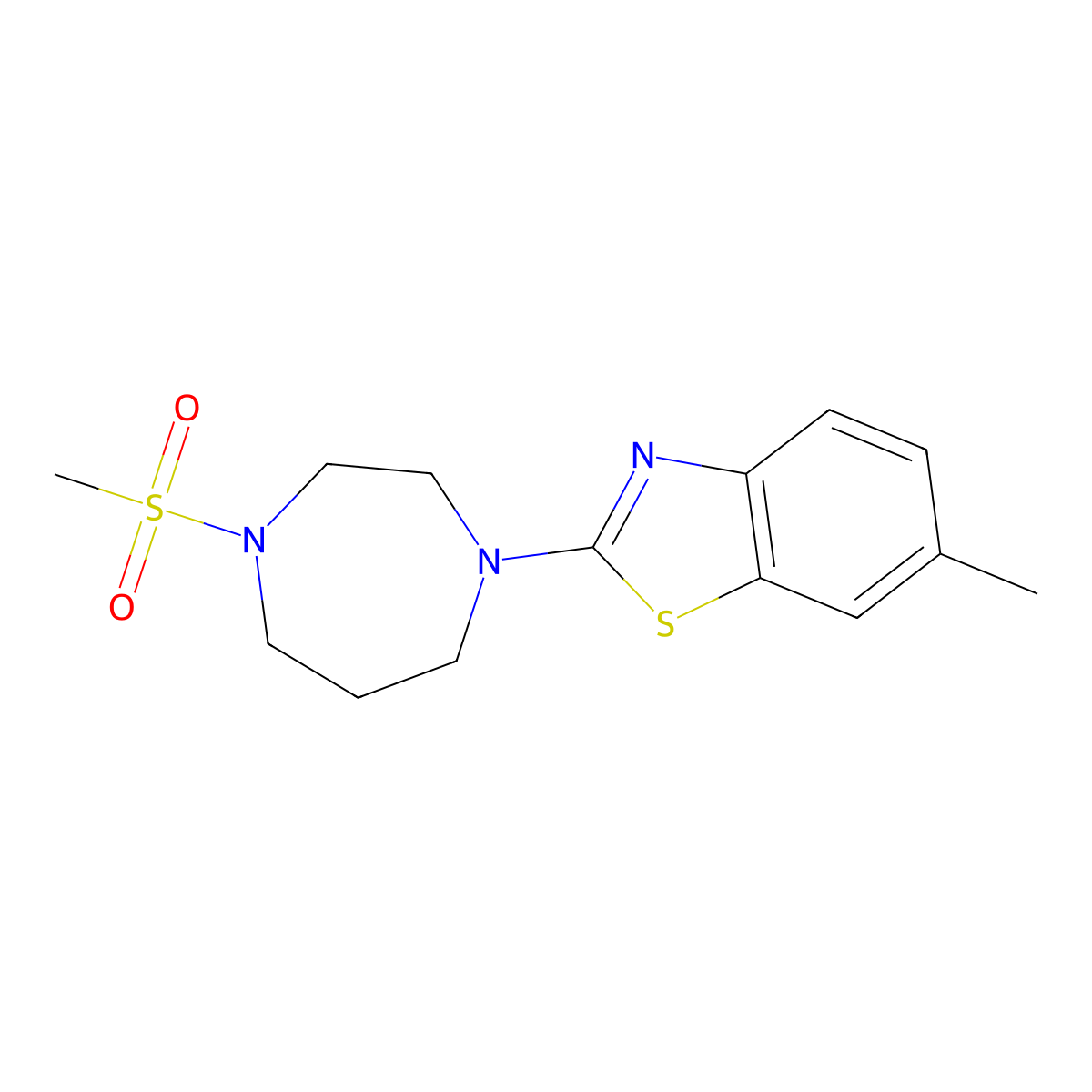 2-(4-Methanesulfonyl-1,4-diazepan-1-yl)-6-methyl-1,3-benzothiazole molecular structure, CAS 2877636-93-4