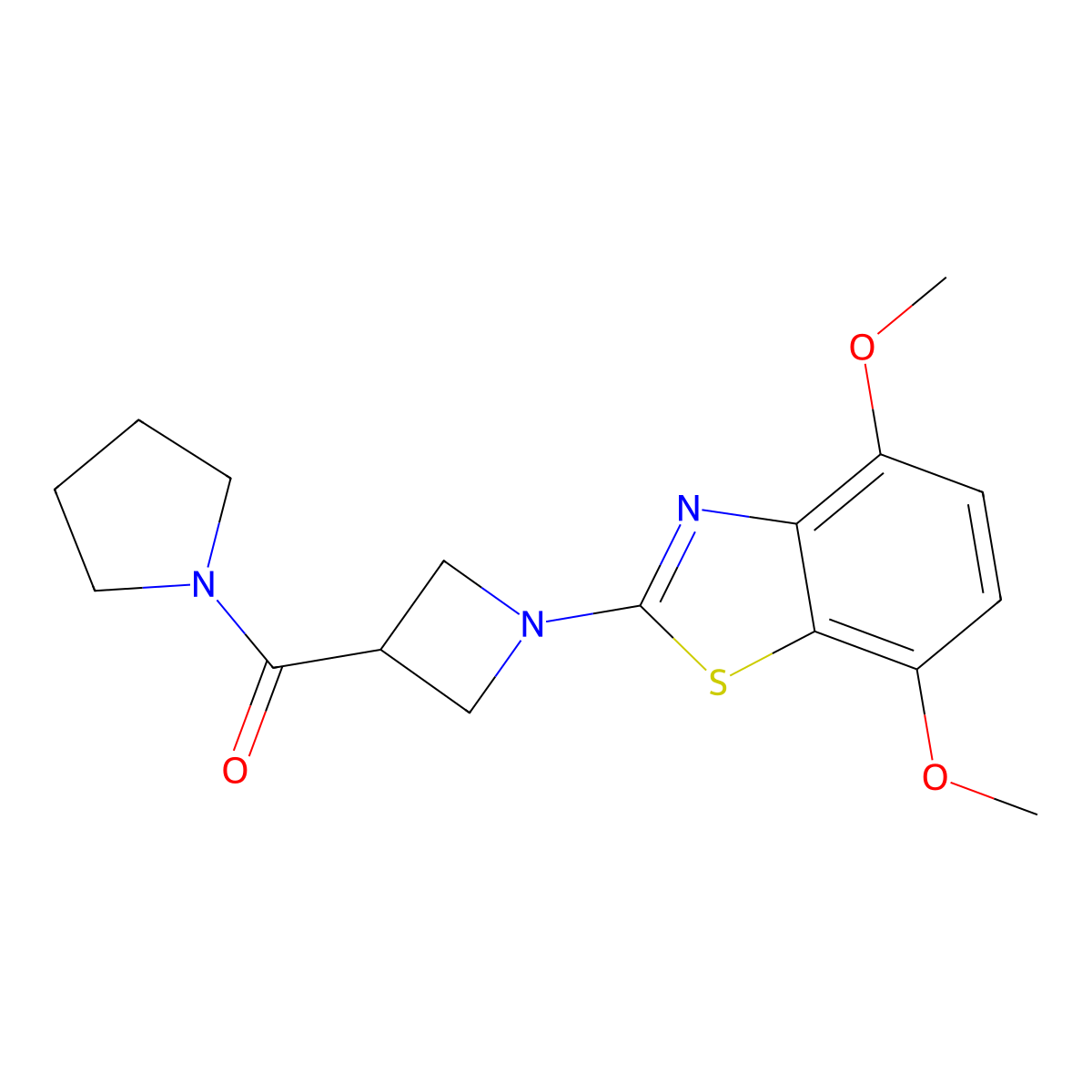 4,7-Dimethoxy-2-[3-(pyrrolidine-1-carbonyl)azetidin-1-yl]-1,3-benzothiazole molecular structure, CAS 2877636-94-5