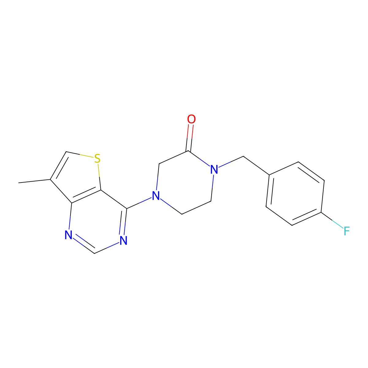1-[(4-Fluorophenyl)methyl]-4-{7-methylthieno[3,2-d]pyrimidin-4-yl}piperazin-2-one molecular structure, CAS 2877636-97-8