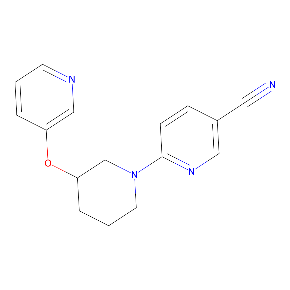 6-[3-(Pyridin-3-yloxy)piperidin-1-yl]pyridine-3-carbonitrile molecular structure, CAS 2877637-01-7