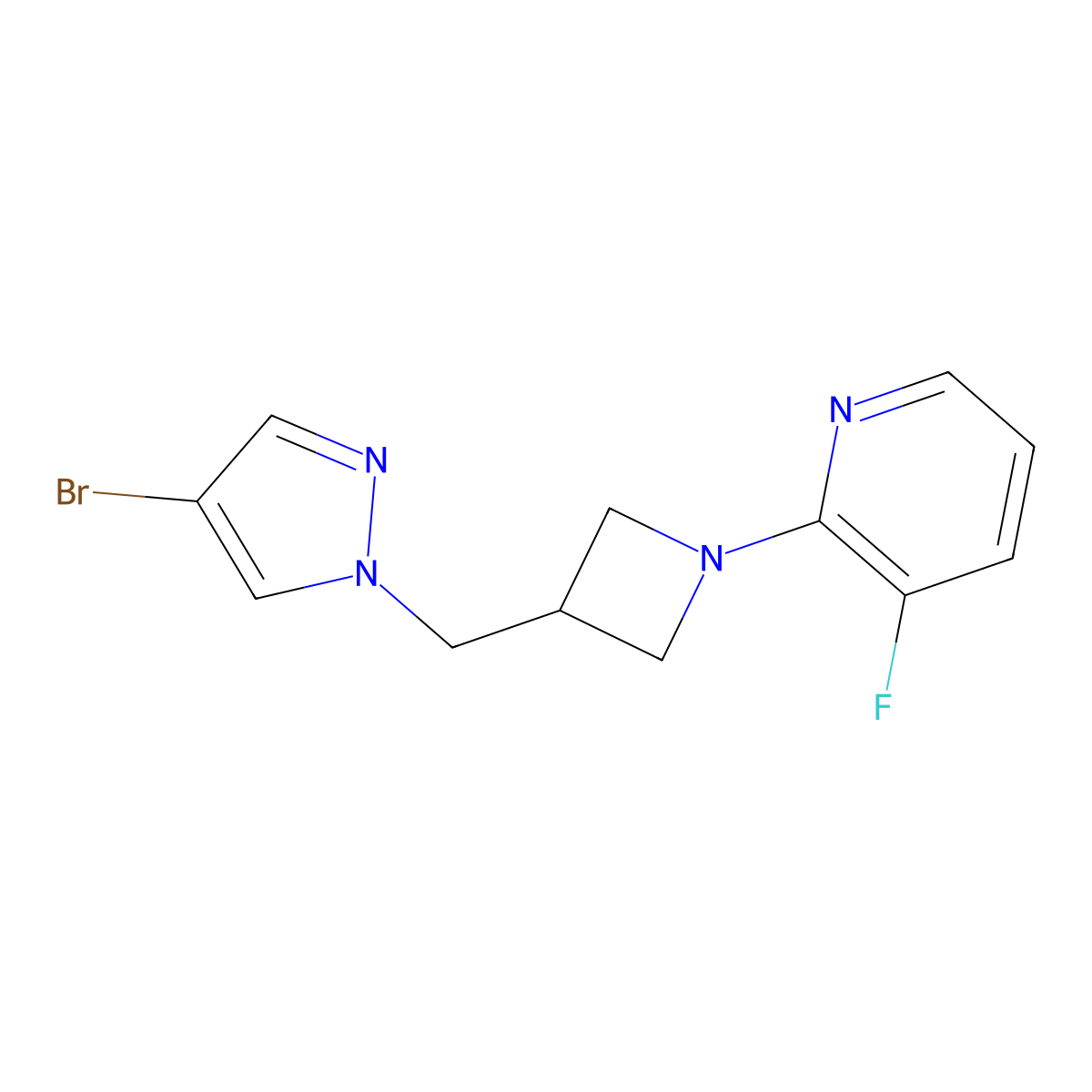 2-{3-[(4-bromo-1H-pyrazol-1-yl)methyl]azetidin-1-yl}-3-fluoropyridine molecular structure, CAS 2877637-05-1