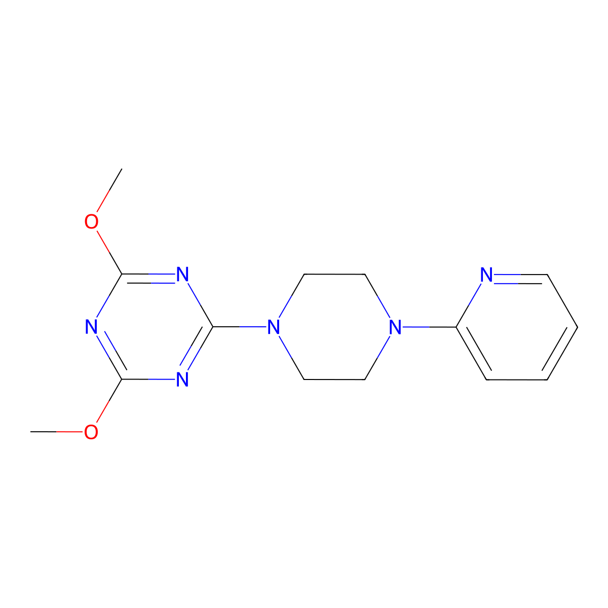 2,4-Dimethoxy-6-[4-(pyridin-2-yl)piperazin-1-yl]-1,3,5-triazine molecular structure, CAS 2877637-11-9