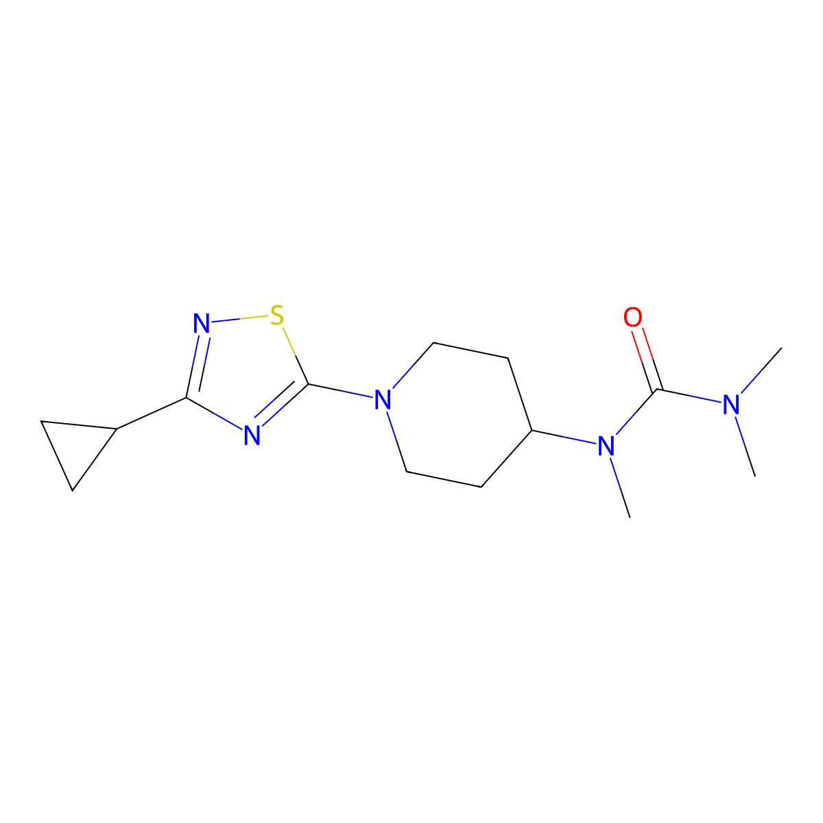 1-[1-(3-Cyclopropyl-1,2,4-thiadiazol-5-yl)piperidin-4-yl]-1,3,3-trimethylurea molecular structure, CAS 2877637-24-4