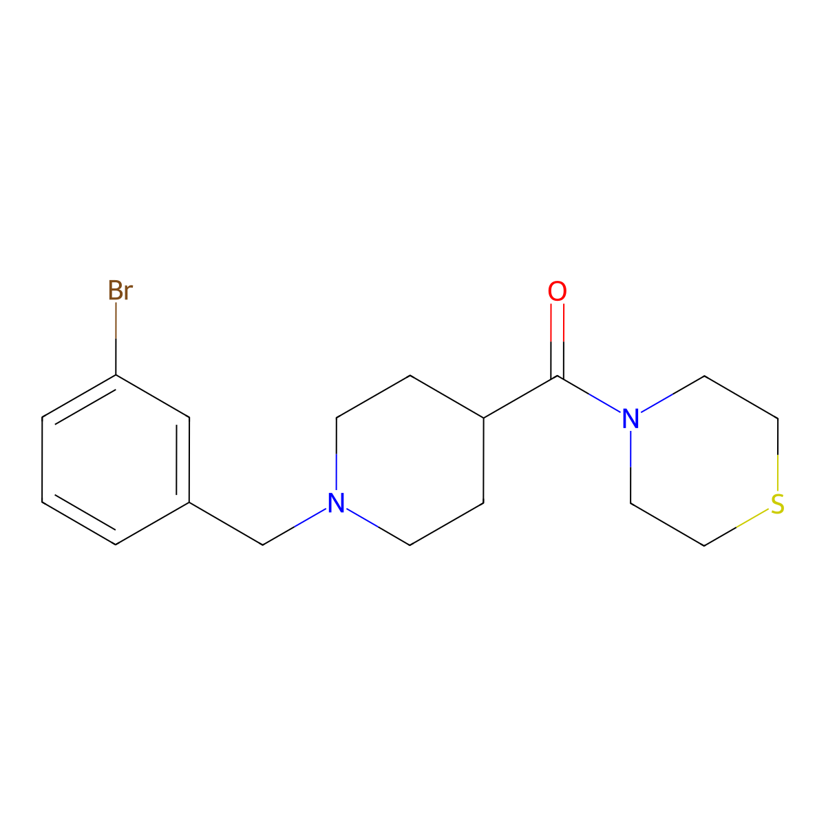 4-{1-[(3-Bromophenyl)methyl]piperidine-4-carbonyl}thiomorpholine molecular structure, CAS 2877637-26-6