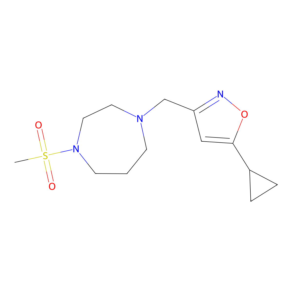 1-[(5-Cyclopropyl-1,2-oxazol-3-yl)methyl]-4-methanesulfonyl-1,4-diazepane molecular structure, CAS 2877637-27-7