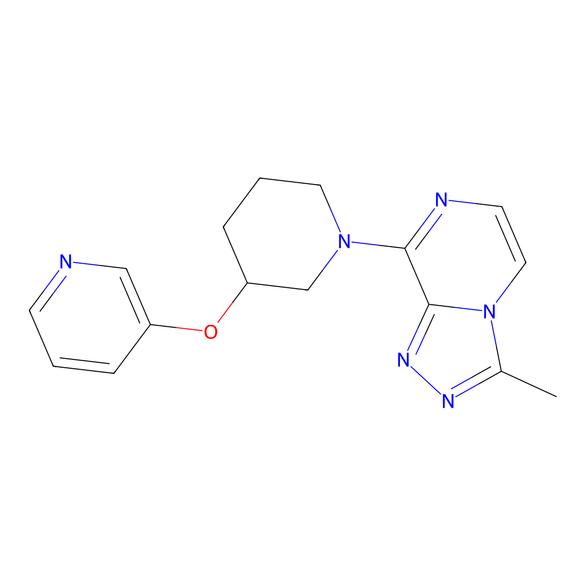 3-[(1-{3-Methyl-[1,2,4]triazolo[4,3-a]pyrazin-8-yl}piperidin-3-yl)oxy]pyridine molecular structure, CAS 2877637-28-8
