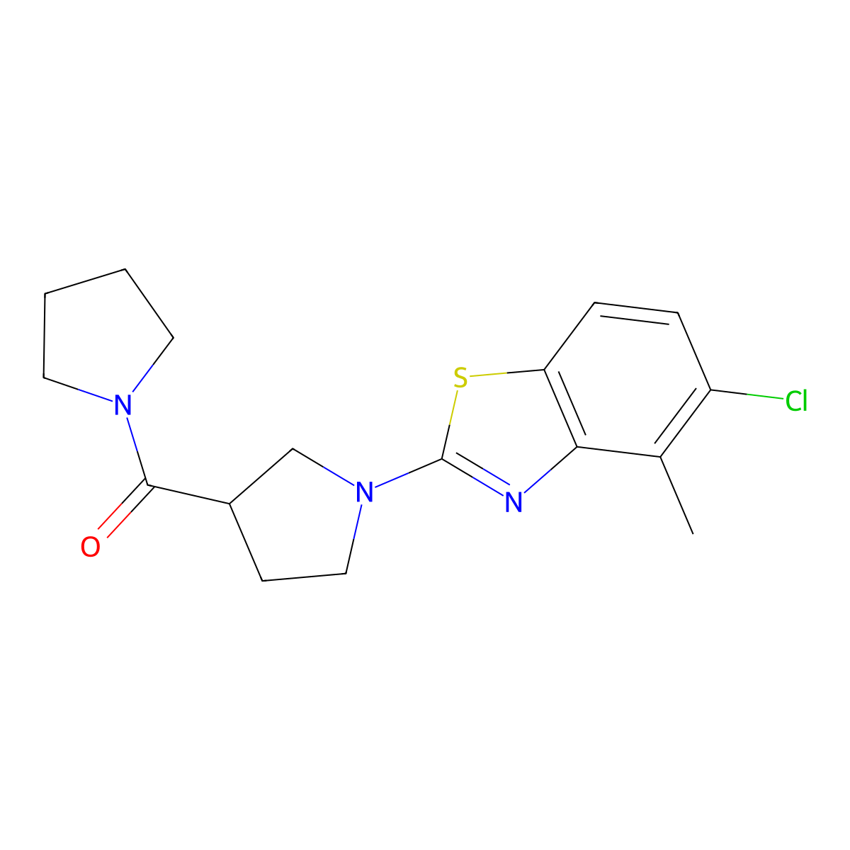 5-Chloro-4-methyl-2-[3-(pyrrolidine-1-carbonyl)pyrrolidin-1-yl]-1,3-benzothiazole molecular structure, CAS 2877637-32-4