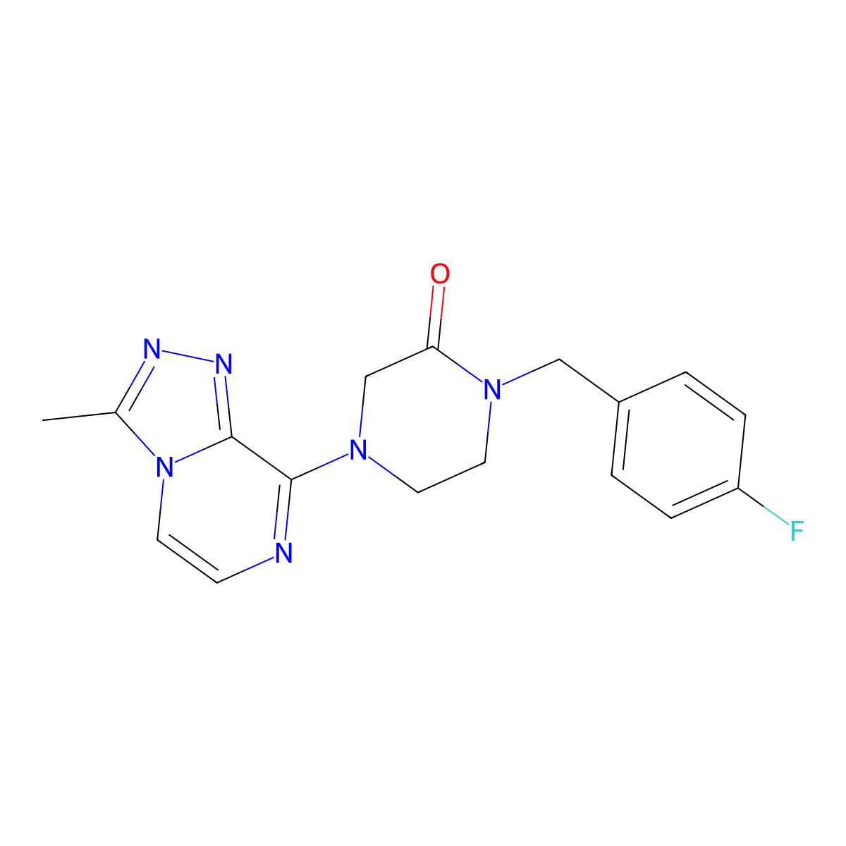 1-[(4-Fluorophenyl)methyl]-4-{3-methyl-[1,2,4]triazolo[4,3-a]pyrazin-8-yl}piperazin-2-one molecular structure, CAS 2877637-34-6
