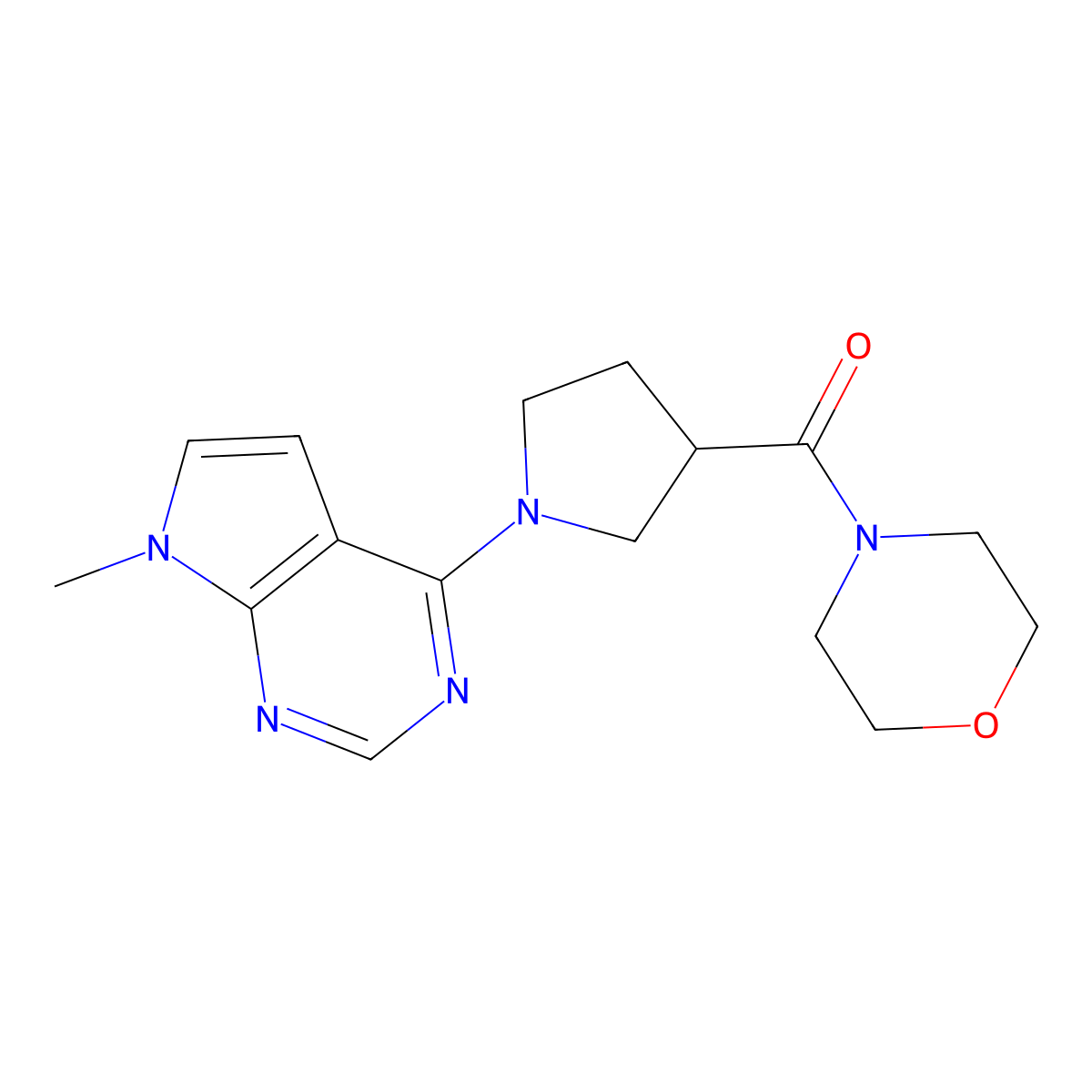 4-(1-{7-methyl-7H-pyrrolo[2,3-d]pyrimidin-4-yl}pyrrolidine-3-carbonyl)morpholine molecular structure, CAS 2877637-35-7