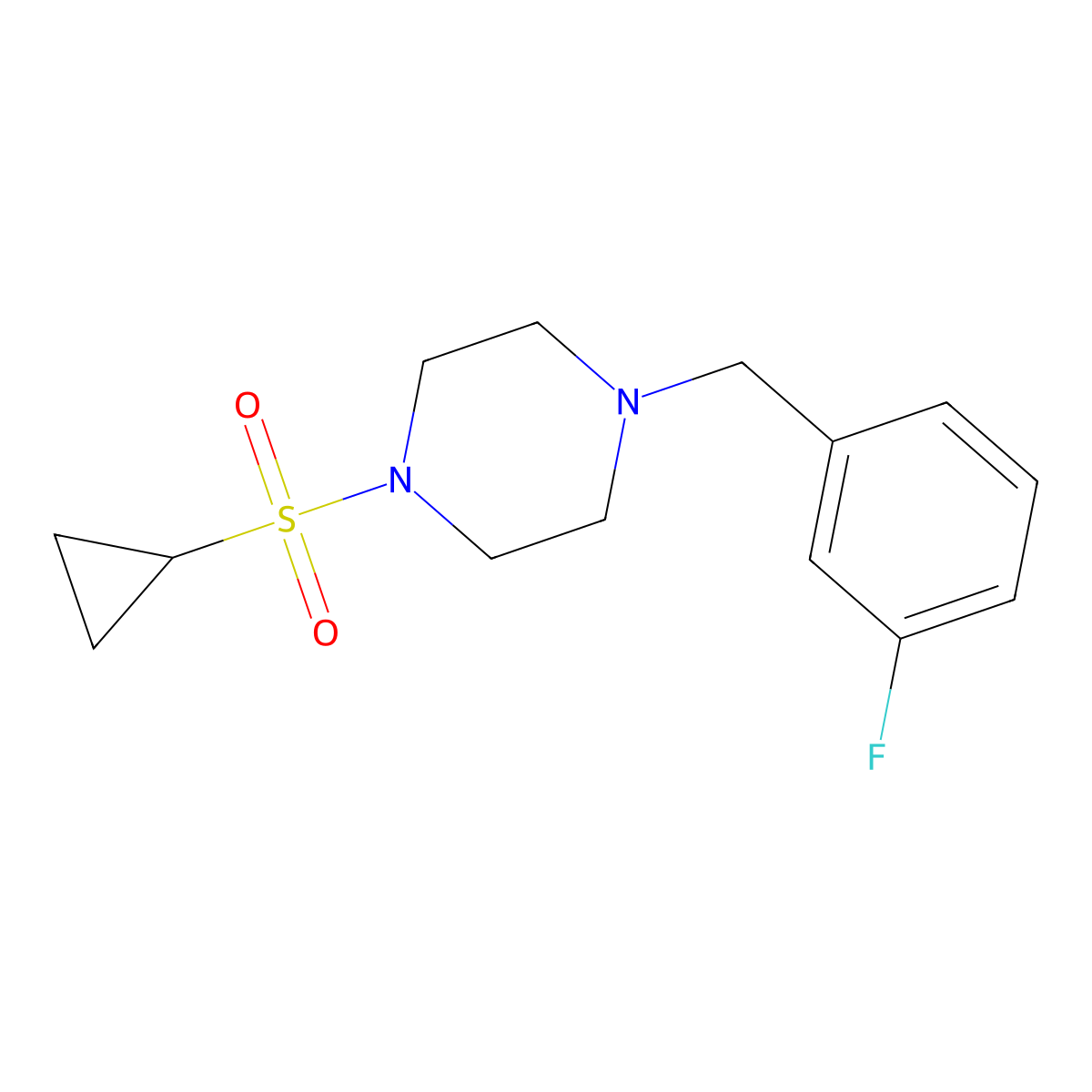 1-(Cyclopropanesulfonyl)-4-[(3-fluorophenyl)methyl]piperazine molecular structure, CAS 2877637-36-8