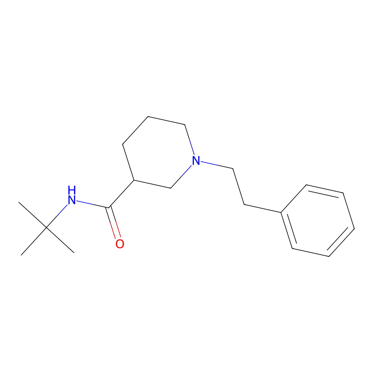 N-tert-butyl-1-(2-phenylethyl)piperidine-3-carboxamide molecular structure, CAS 2877637-40-4