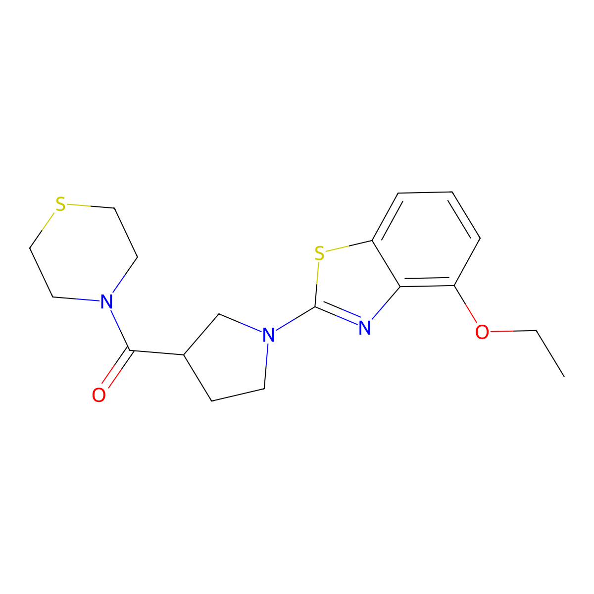 4-Ethoxy-2-[3-(thiomorpholine-4-carbonyl)pyrrolidin-1-yl]-1,3-benzothiazole molecular structure, CAS 2877637-41-5