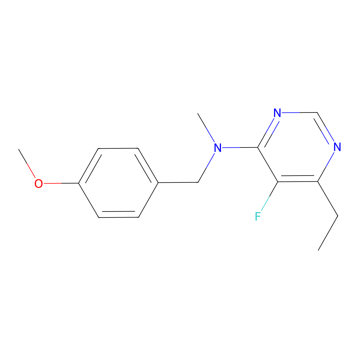 6-ethyl-5-fluoro-N-[(4-methoxyphenyl)methyl]-N-methylpyrimidin-4-amine molecular structure, CAS 2877637-46-0