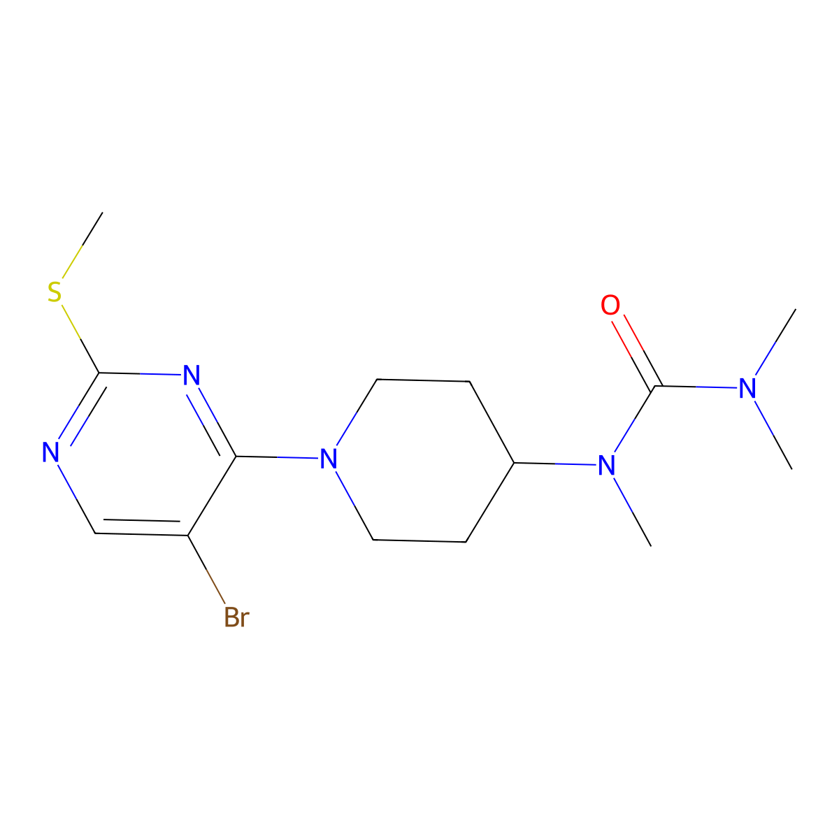 1-{1-[5-Bromo-2-(methylsulfanyl)pyrimidin-4-yl]piperidin-4-yl}-1,3,3-trimethylurea molecular structure, CAS 2877637-51-7