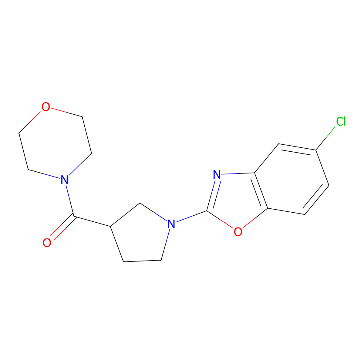 5-Chloro-2-[3-(morpholine-4-carbonyl)pyrrolidin-1-yl]-1,3-benzoxazole molecular structure, CAS 2877637-53-9