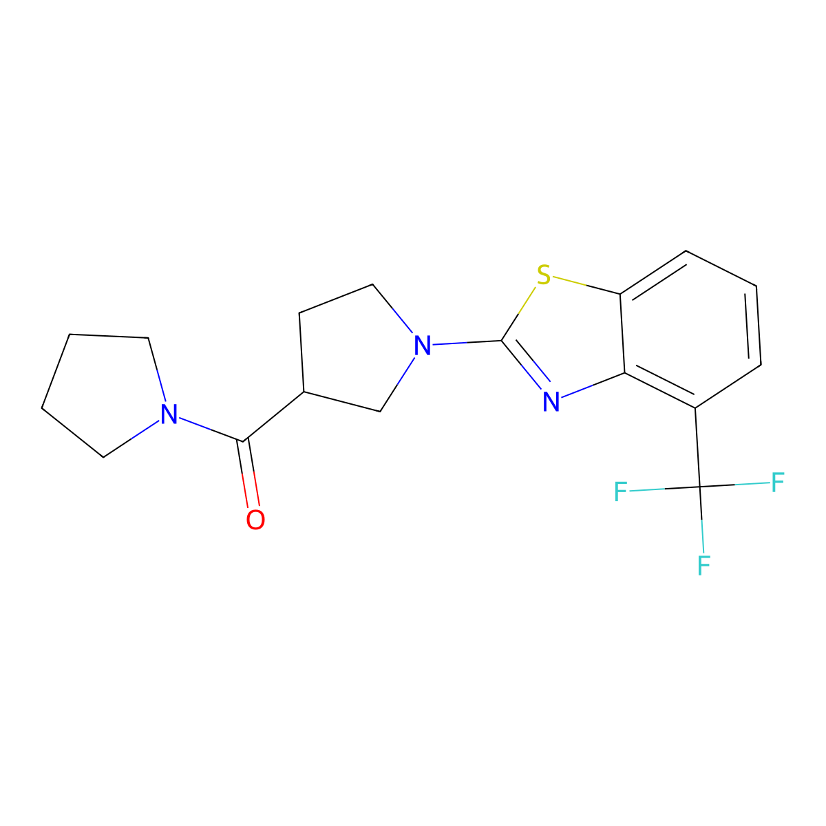 2-[3-(Pyrrolidine-1-carbonyl)pyrrolidin-1-yl]-4-(trifluoromethyl)-1,3-benzothiazole molecular structure, CAS 2877637-54-0