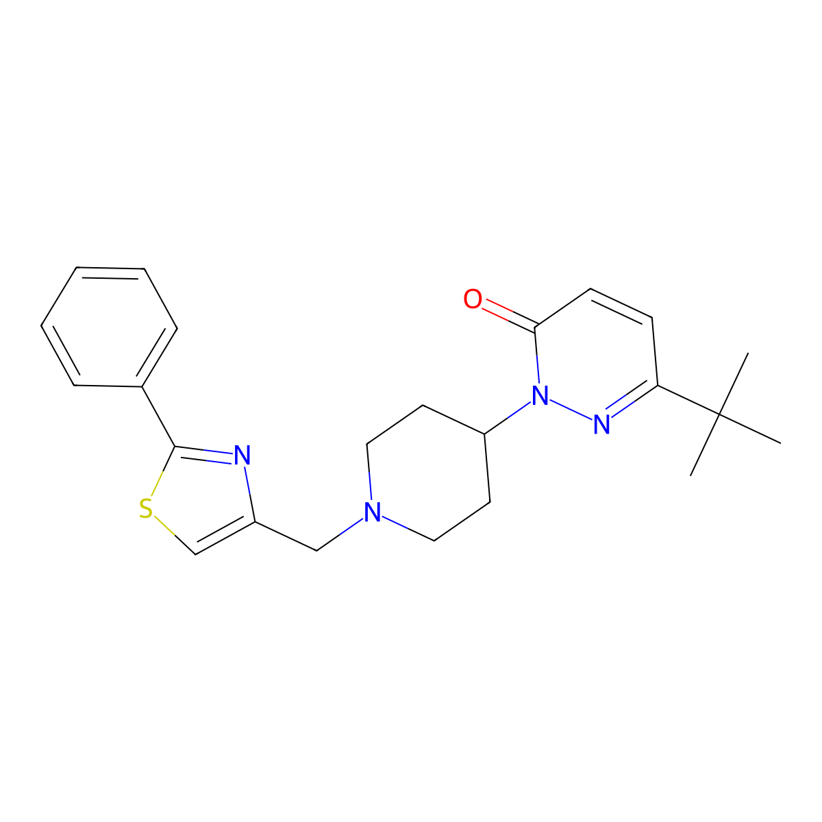 6-Tert-butyl-2-{1-[(2-phenyl-1,3-thiazol-4-yl)methyl]piperidin-4-yl}-2,3-dihydropyridazin-3-one molecular structure, CAS 2877637-56-2