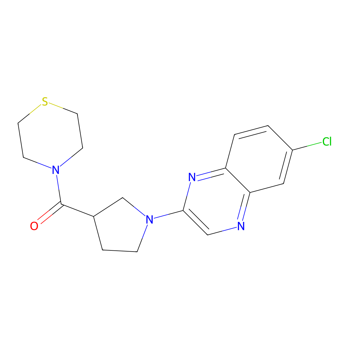 6-Chloro-2-[3-(thiomorpholine-4-carbonyl)pyrrolidin-1-yl]quinoxaline molecular structure, CAS 2877637-57-3