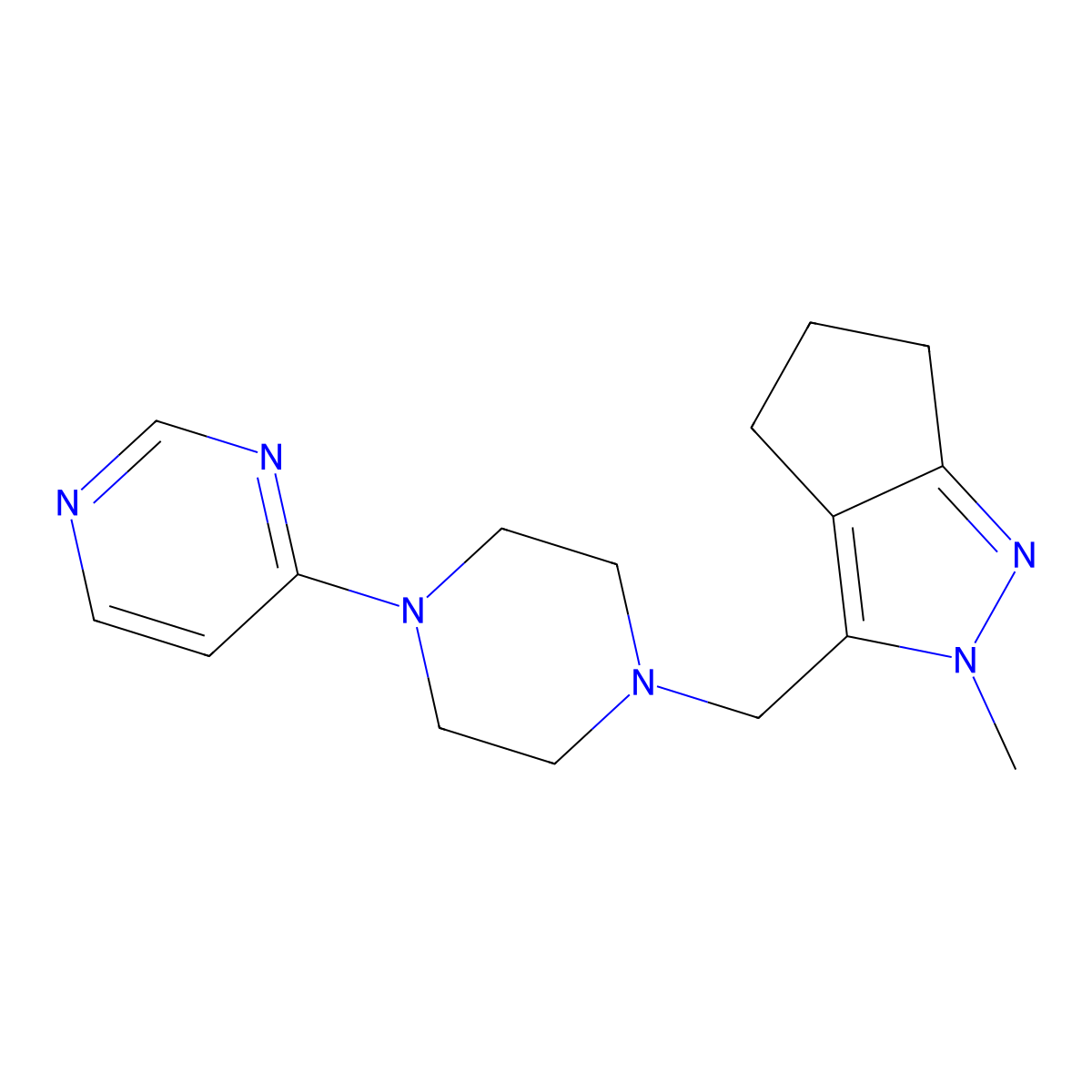 4-[4-({2-methyl-2H,4H,5H,6H-cyclopenta[c]pyrazol-3-yl}methyl)piperazin-1-yl]pyrimidine molecular structure, CAS 2877637-58-4