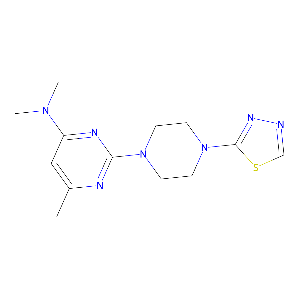 N,N,6-trimethyl-2-[4-(1,3,4-thiadiazol-2-yl)piperazin-1-yl]pyrimidin-4-amine molecular structure, CAS 2877637-60-8