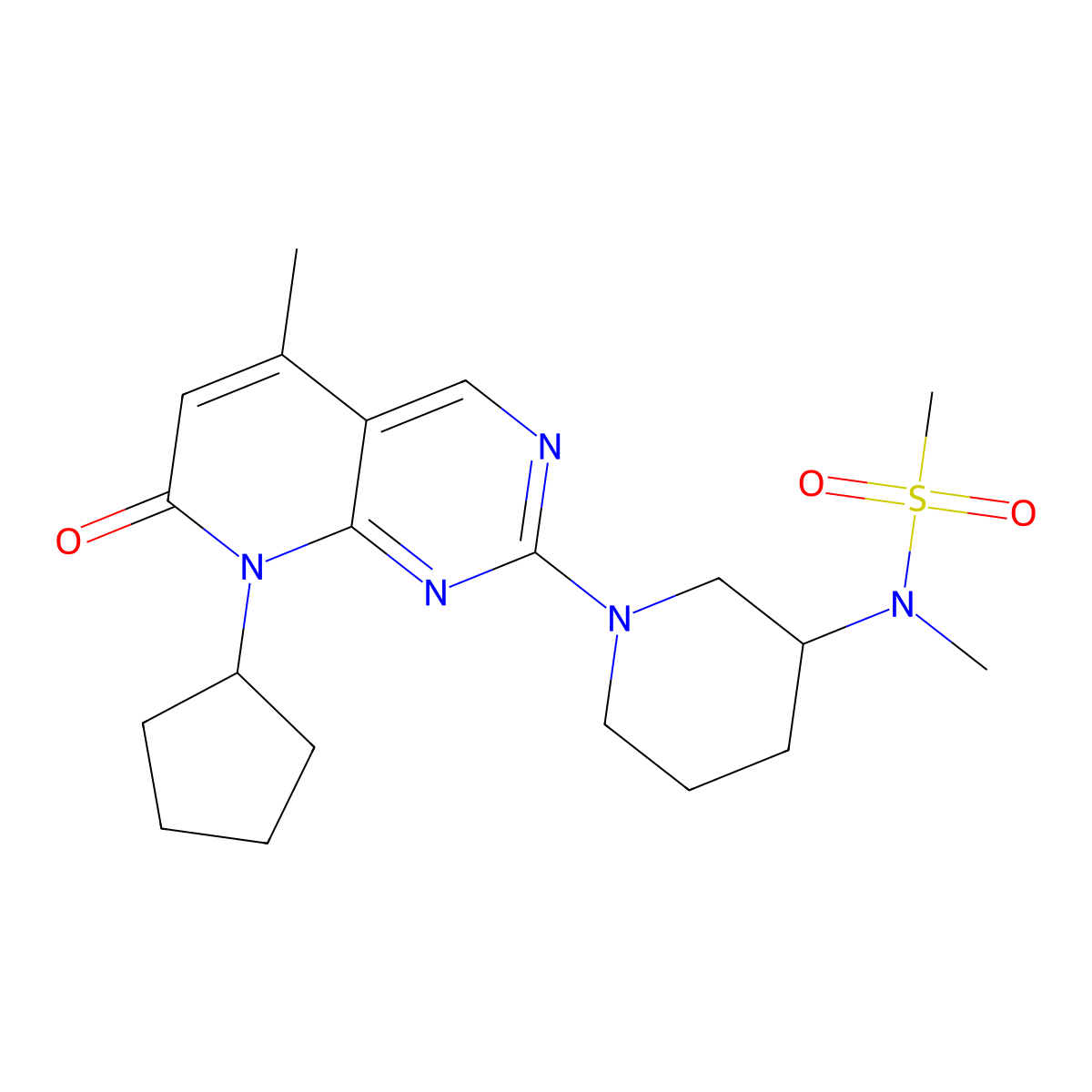 N-(1-{8-cyclopentyl-5-methyl-7-oxo-7H,8H-pyrido[2,3-d]pyrimidin-2-yl}piperidin-3-yl)-N-methylmethanesulfonamide molecular structure, CAS 2877637-61-9