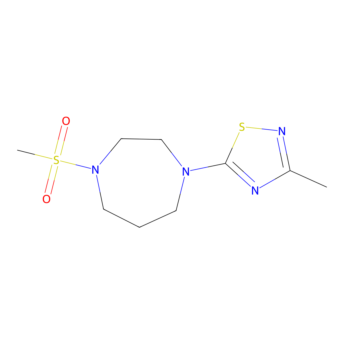 1-Methanesulfonyl-4-(3-methyl-1,2,4-thiadiazol-5-yl)-1,4-diazepane molecular structure, CAS 2877637-72-2