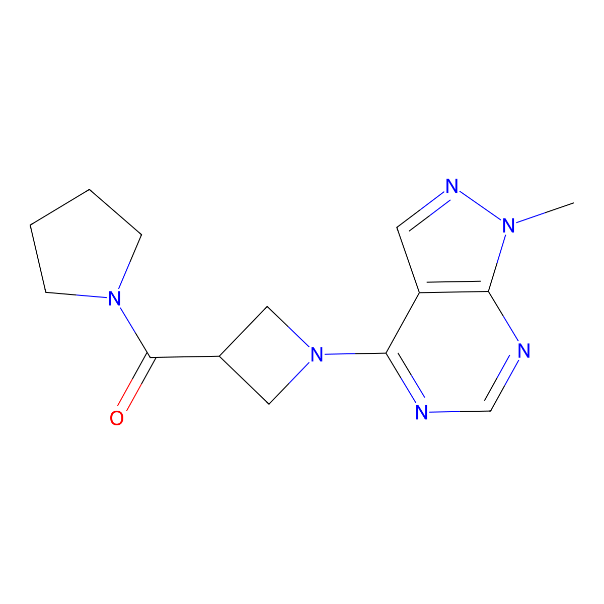 1-(1-{1-methyl-1H-pyrazolo[3,4-d]pyrimidin-4-yl}azetidine-3-carbonyl)pyrrolidine molecular structure, CAS 2877637-78-8