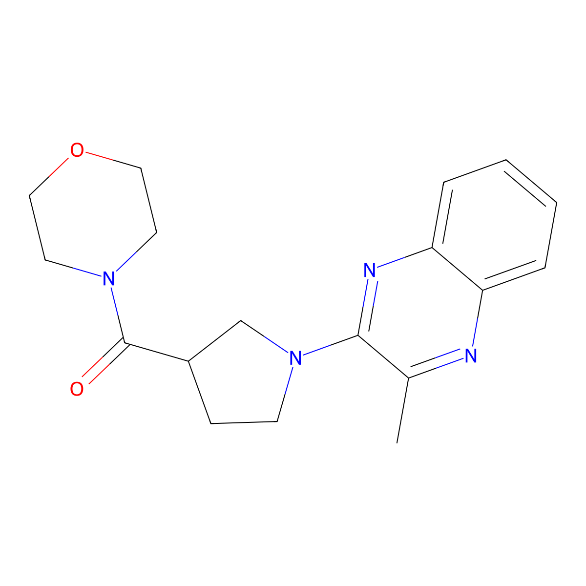 2-Methyl-3-[3-(morpholine-4-carbonyl)pyrrolidin-1-yl]quinoxaline molecular structure, CAS 2877637-80-2