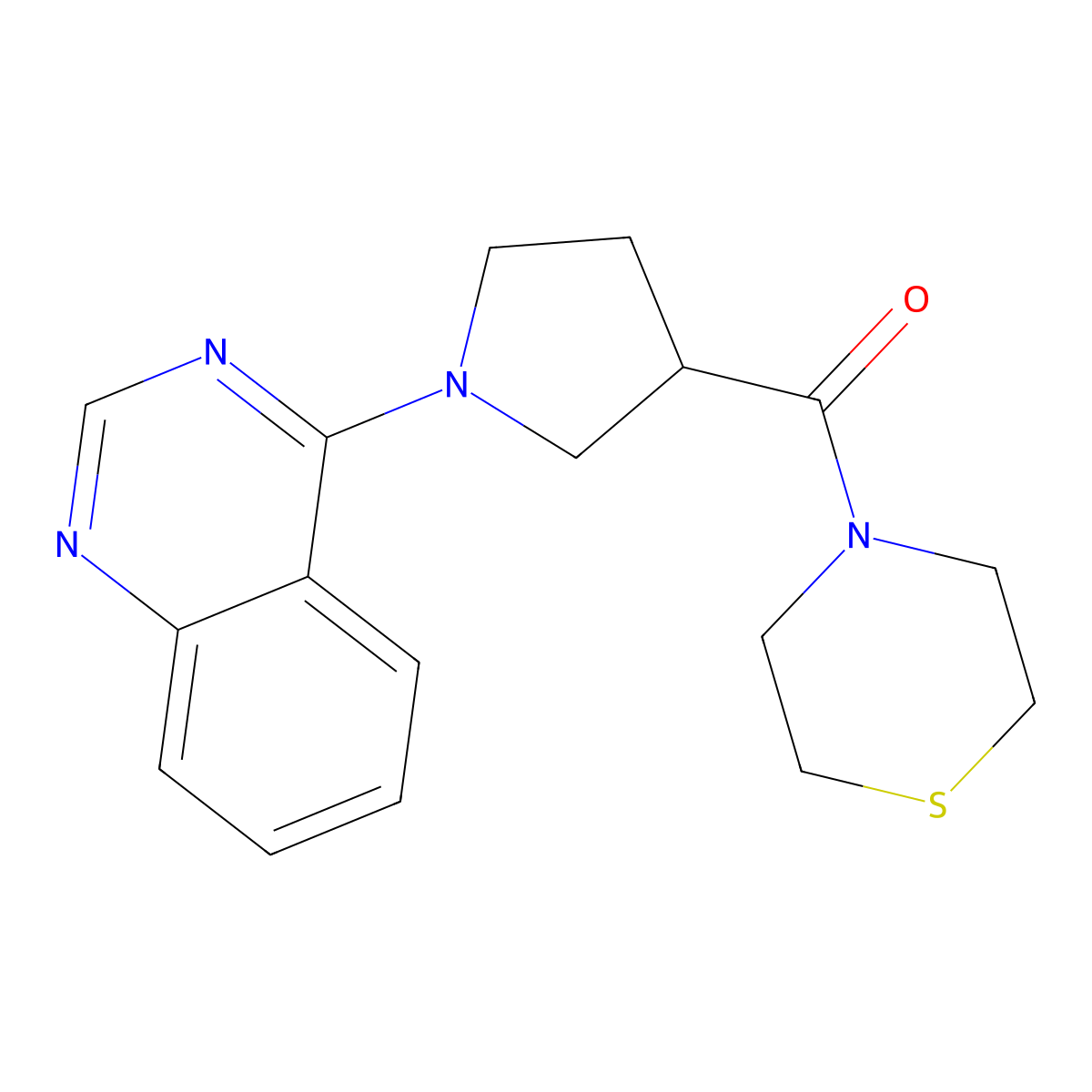 4-[3-(Thiomorpholine-4-carbonyl)pyrrolidin-1-yl]quinazoline molecular structure, CAS 2877637-83-5