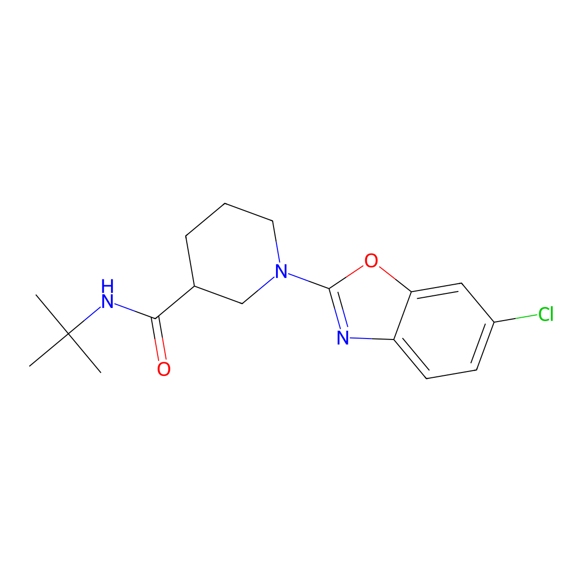 N-tert-butyl-1-(6-chloro-1,3-benzoxazol-2-yl)piperidine-3-carboxamide molecular structure, CAS 2877638-07-6