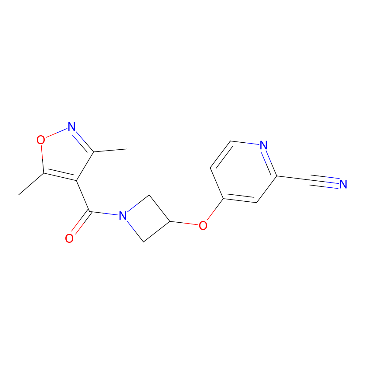 4-{[1-(3,5-Dimethyl-1,2-oxazole-4-carbonyl)azetidin-3-yl]oxy}pyridine-2-carbonitrile molecular structure, CAS 2877638-08-7