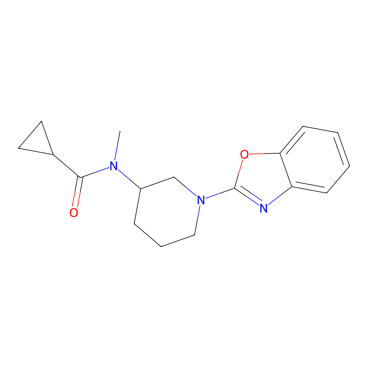 N-[1-(1,3-benzoxazol-2-yl)piperidin-3-yl]-N-methylcyclopropanecarboxamide molecular structure, CAS 2877638-11-2