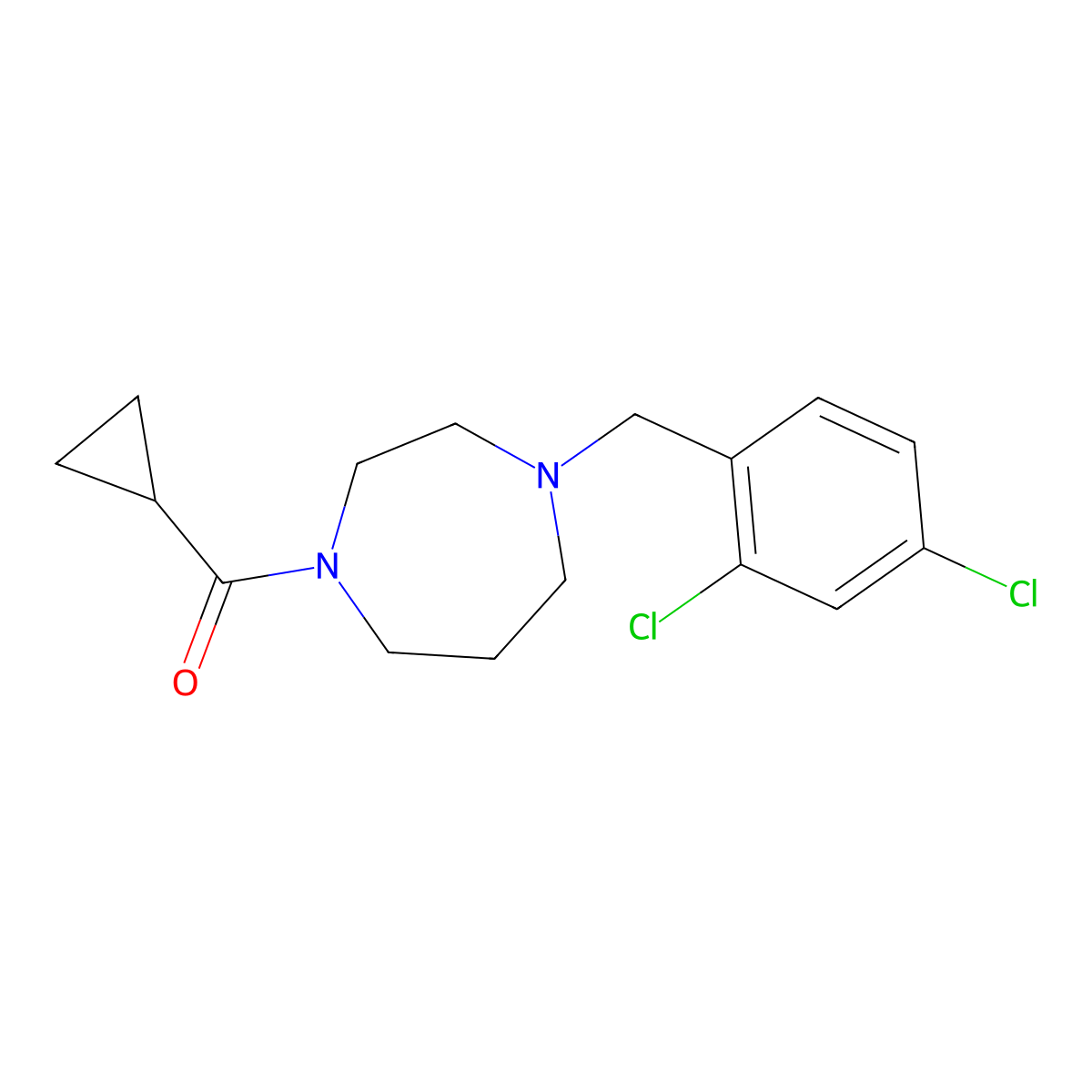 1-Cyclopropanecarbonyl-4-[(2,4-dichlorophenyl)methyl]-1,4-diazepane molecular structure, CAS 2877638-14-5