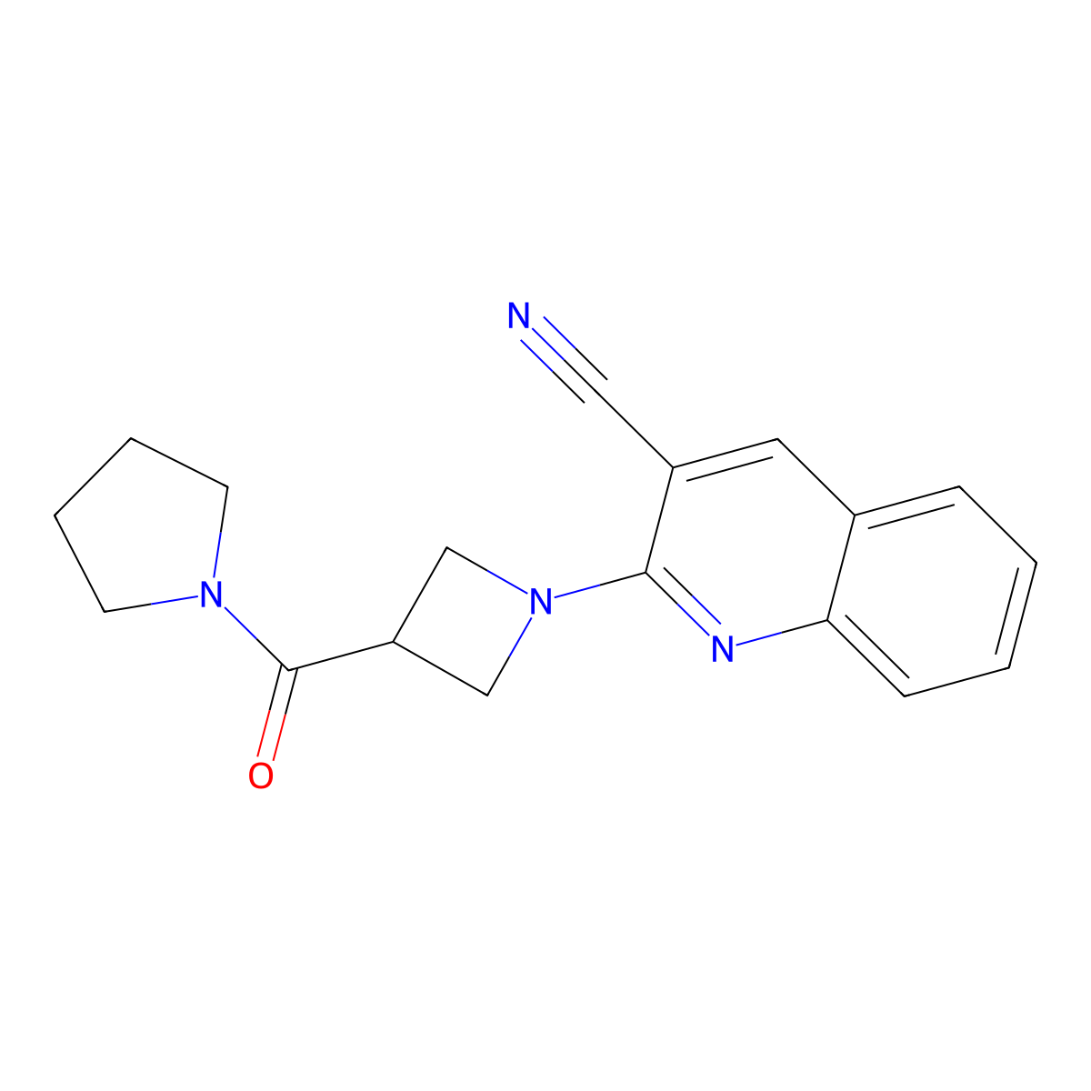 2-[3-(Pyrrolidine-1-carbonyl)azetidin-1-yl]quinoline-3-carbonitrile molecular structure, CAS 2877638-17-8