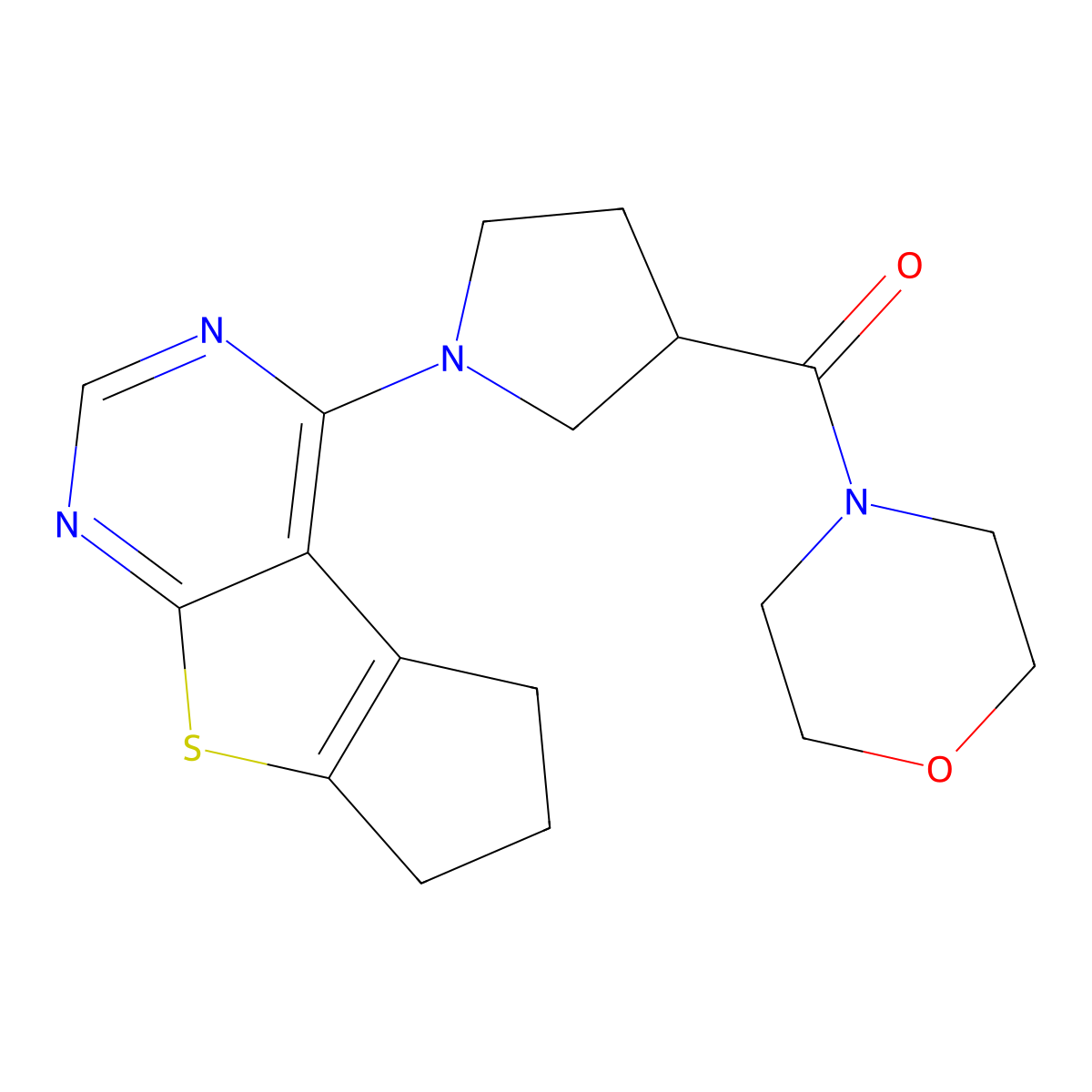 12-[3-(Morpholine-4-carbonyl)pyrrolidin-1-yl]-7-thia-9,11-diazatricyclo[6.4.0.0^{2,6}]dodeca-1(8),2(6),9,11-tetraene molecular structure, CAS 2877638-29-2