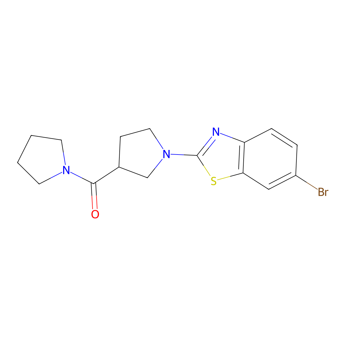 6-Bromo-2-[3-(pyrrolidine-1-carbonyl)pyrrolidin-1-yl]-1,3-benzothiazole molecular structure, CAS 2877638-38-3