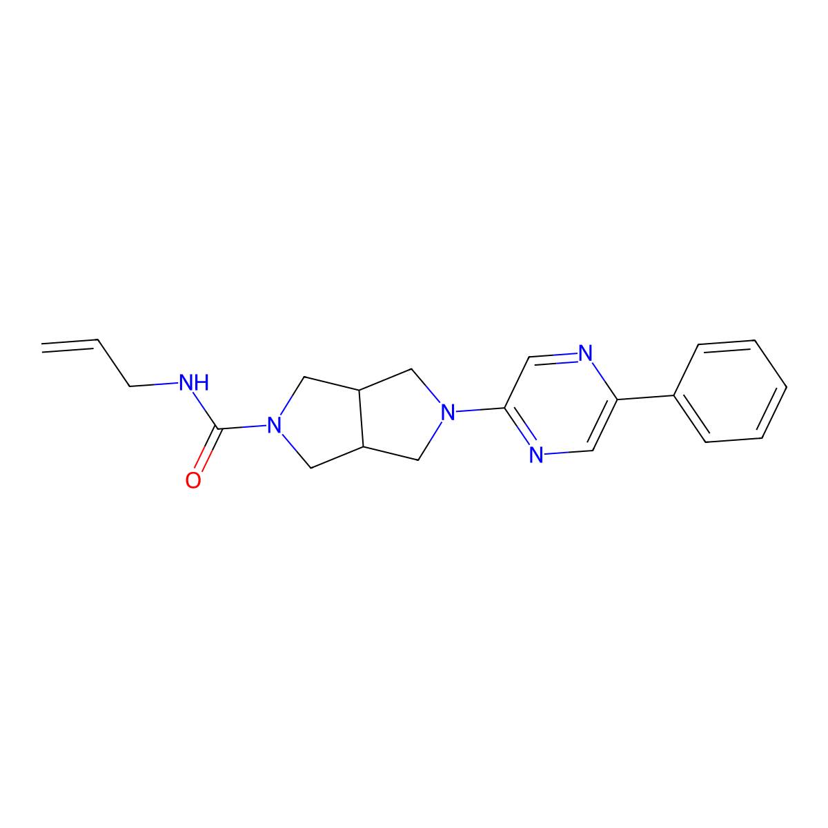 5-(5-phenylpyrazin-2-yl)-N-(prop-2-en-1-yl)-octahydropyrrolo[3,4-c]pyrrole-2-carboxamide molecular structure, CAS 2877638-41-8