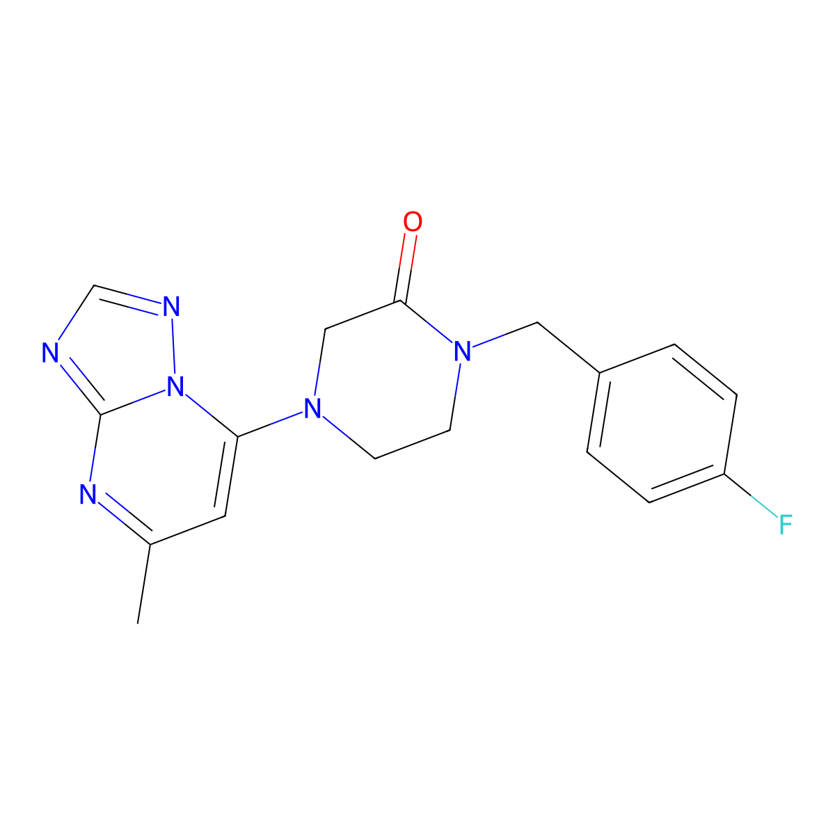 1-[(4-Fluorophenyl)methyl]-4-{5-methyl-[1,2,4]triazolo[1,5-a]pyrimidin-7-yl}piperazin-2-one molecular structure, CAS 2877638-48-5
