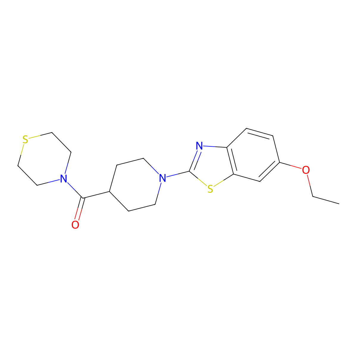 6-Ethoxy-2-[4-(thiomorpholine-4-carbonyl)piperidin-1-yl]-1,3-benzothiazole molecular structure, CAS 2877638-55-4
